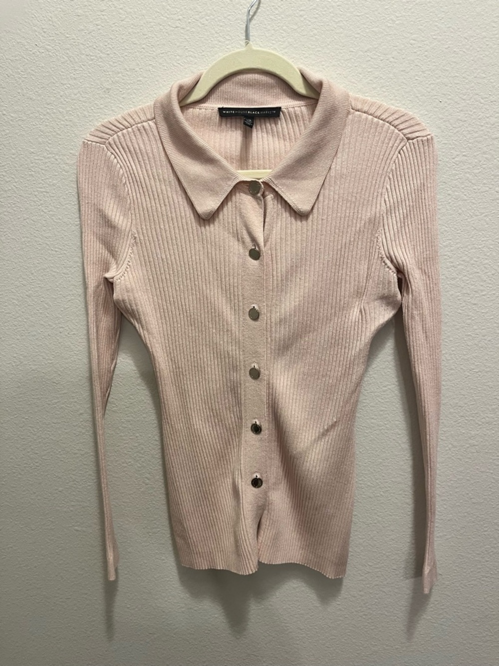 WHBM Blush Pink Ribbed Button-Up Cardigan - Picture 2 of 4